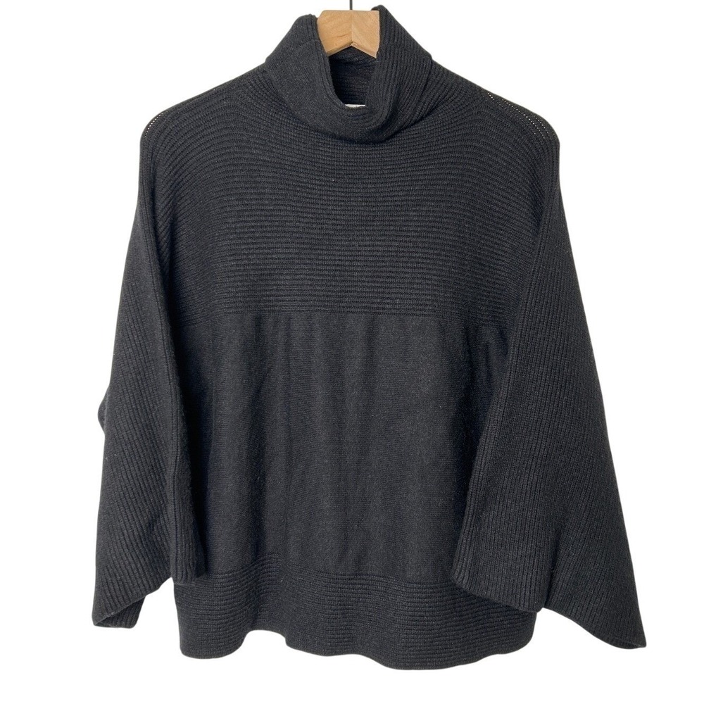 INDUSTRY Women Black Ribbed Knit Turtleneck Sweater Size L Dolman Sleeve Casual